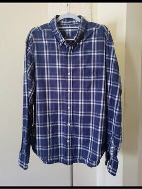J. Crew Men's Slim Fit Blue & White Plaid Long Sleeve Button-Down Shirt XL